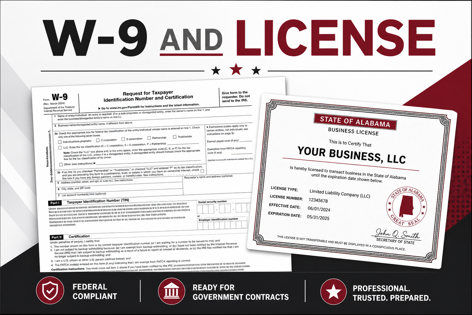 W-9 and business license graphic